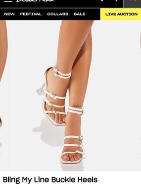 Dolls Kill Cream Crystal Buckle Strappy Heels